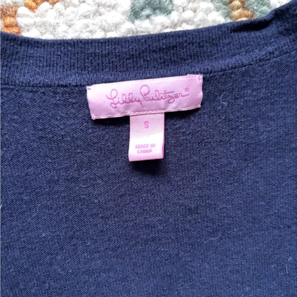 Lilly Pulitzer Navy Blue and Gold Rim Button V Neck Cardigan XS - Picture 6 of 9